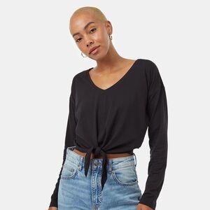 Tentree Womens's V-Neck Tie Front Black Longsleeve Top